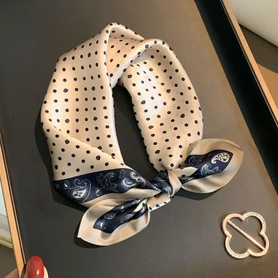 100% чистый шелк 21'' шарф женщин черный белый пейсли в горошек шейный платок надежном - Изображение 1 из 4