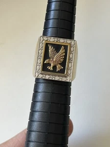 VTG 925 STERLING GOLD PLATED EAGLE BLACK GLASS SZ 9 - Picture 1 of 13