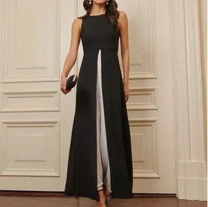 Adrianna Papell Colorblock Jumpsuit Size 8 Black White Elegant Evening Wear - Picture 1 of 9