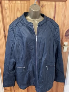 PRINCIPLES NAVY BLUE SOFT FAUX LEATHER ZIP UP LINED JACKET WITH POCKET UK 18/20 - Picture 1 of 11