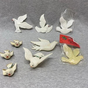 Weiße Taube Weihnachtsschmuck Set 9 Vintage Hängedeko Kunststoff Stoff Lesen - Bild 1 von 14
