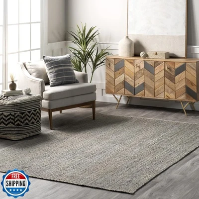 Alfombra tejida a mano de yute rigo nuLOOM 3x5, gris, diseño sólido de granja, natural Foto 1 de 4