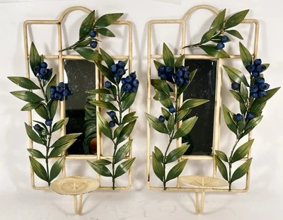 2 apliques portavelas espejados montados en la pared con flores decorativas de arándanos Foto 1 de 4