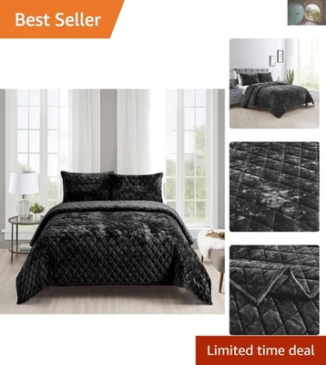 Elegante Juego de Edredón Terciopelo King Negro - 3 Piezas, Comodidad Lavable a Máquina Foto 1 de 4