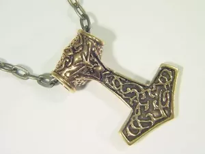 ABER ECHTE BRONZE Thors Hammer Wikinger keltischer Anhänger 20" Bronze Patina Kette 9103D - Bild 1 von 1
