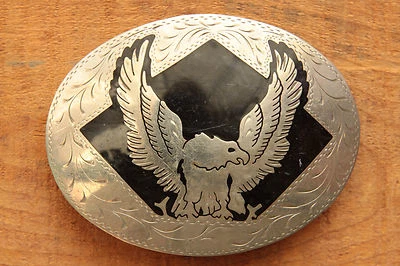 Hebilla de cinturón de motociclista occidental con incrustación de águila grabada hecha a mano ADM de colección Foto 1 de 4