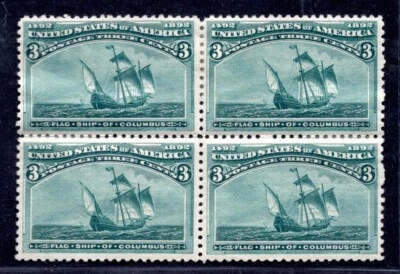 US 1893 COLUMBUS SCOTT #232 MINT HINGED BLOCK OF 4 FRESH COLOR NEAT PERFS - Image 1 of 2