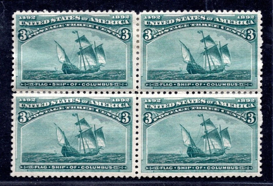 US 1893 COLUMBUS SCOTT #232 MINT HINGED BLOCK OF 4 FRESH COLOR NEAT PERFS - Image 1 of 2