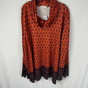 Suzanne Metro Women's Top Size 4X Orange Print Cowl Neck Long Sleeves NEW - Picture 1 of 7