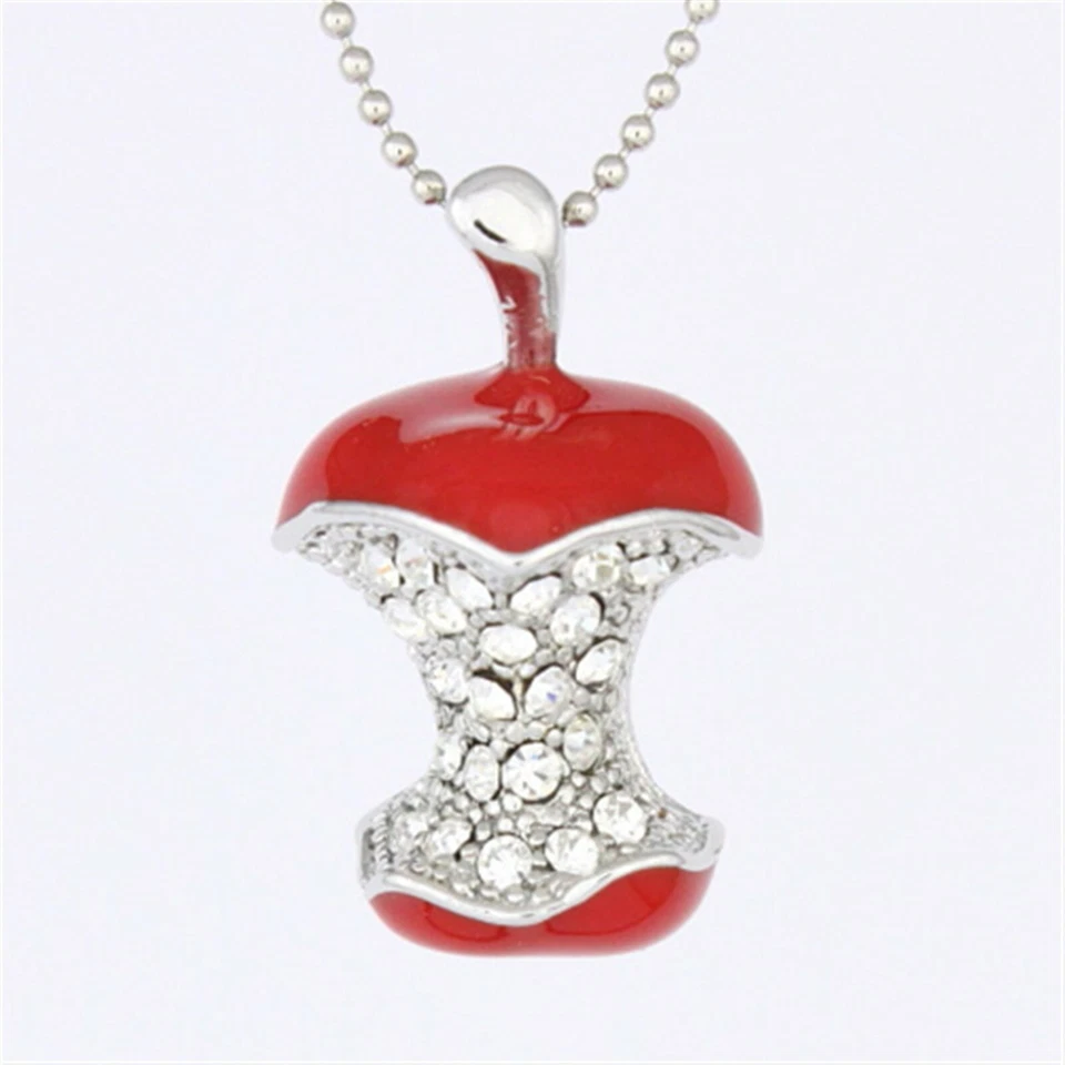 Collar colgante de cristal con estrás transparente núcleo de manzana pintado esmalte rojo P907 Foto 1 de 3