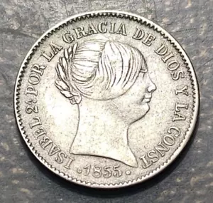 SPAIN BARCELONA ISABEL II 1 REAL 1855 - Picture 1 of 2