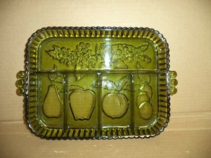 Indiana Glass Avocado Green Divide Fruit Embossed Relish Serving Tray - Picture 1 of 4