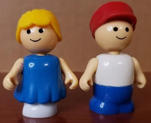 Little People Girl Blonde Pony Tail & Boy W/Red Hat Movable Head,Arms,Body VTG  - Picture 1 of 2