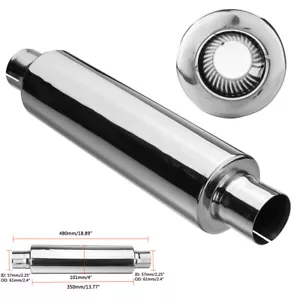 2.5" 57mm Universal Auto Auspuff Endtopf Schalldämpfer Edelstahl Lang 480mm - Bild 1 von 9