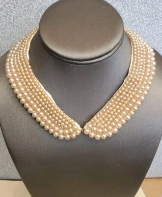 Cuello desmontable vintage de perlas sintéticas con cuentas ~ espalda satinada ~ cierre de ojo de gancho Foto 1 de 4