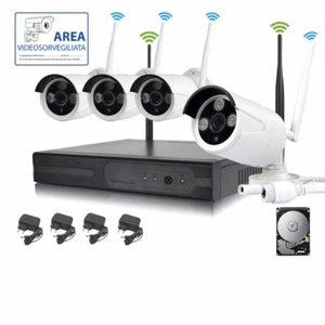 KIT VIDEOSORVEGLIANZA WIRELESS FULL HD IP 4 TELECAMERE 2 MPX WIFI DA REMOTO 1TB - Foto 1 di 5