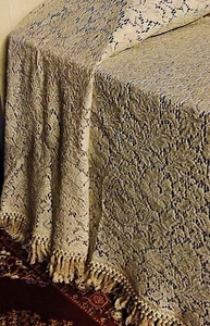 Lace Bedspread King 116" x 132" Rose Garden Organic Cotton With Fringe - Picture 1 of 7