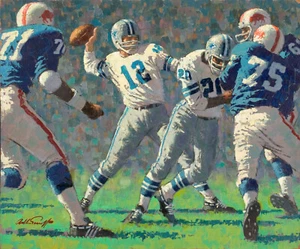 Arthur Sarnoff - Go Deep Football Quarterback Pass 1960s Signed -17" x 22" Print - Picture 1 of 1