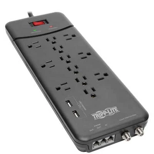 Surge Protector Power Strip 12 Outlets 2 USB Charging Ports Tel/Modem/Coax New - Afbeelding 1 van 4