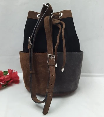 CELINE Multicolor Suede Leather Pockets Drawstring Bucket Satchel Shoulder Bag - Image 1 of 4
