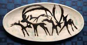 Seltene lange Schale Vintage Töpferei im Geschmack von Jean Lurçat & Picard Unikat - Bild 1 von 12