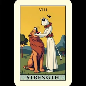 Cat Tarot Card Metal Sign 8x12 Strength VIII Waite Smith Woman Dominate Lion - Picture 1 of 2