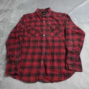 Obey Propaganda Shirt Men's Large Red Black Plaid Button Up Long Sleeve Pocket - Picture 1 of 9