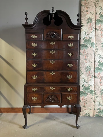 American 19th Century Chippendale Style Flame Mahogany Eleven Drawer Highboy Cover