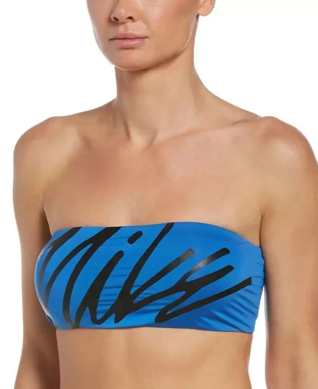 Nike Logo Bandeau Bikini Top Womens Swimsuit Aqua Size XS