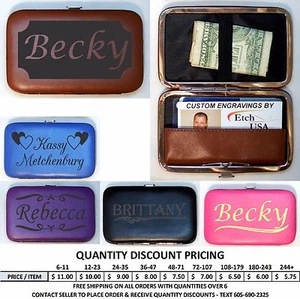 Personalized Leather Card Case Custom Engraved Valentine's Day Gifts for Her Him - Picture 1 of 11