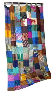 Handmade Patchwork Door Curtains Boho Decor Valances Panels Silk Sari Indian - Picture 1 of 4