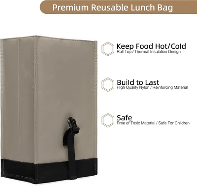Sacola de almoço isolada Rolltop lancheira sacola para mulheres, homens, adultos e camiseta... - Imagem 1 de 4