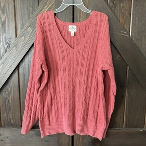 St. John’s Bay Sweater Women’s Size XL V-neck Cable Knit Coral - Picture 1 of 10
