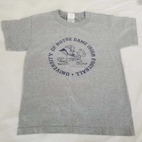 Boys Notre Dame T-Shirt Size M 10-12 Gray Football S/S AAA Youth Mascot Cover