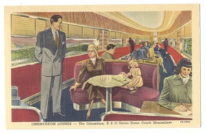 B&O RAILROAD Columbian Strata-Dome STREAMLINER Observation Lounge 1949 LEINEN  - Bild 1 von 2