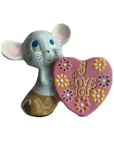 Ausgezeichneter Vintage Maus Herzpflanzgefäß "I Love You" 1970er Jahre handbemalt, 70er Mod - Bild 1 von 12