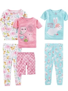 Simple Joys by Carter's Girls' 6-Piece Snug Fit Cotton Pajama Set SIZE 12M *NEW* - Picture 1 of 6