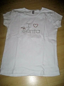 NEW Girl 12 M White TEE T-Shirt I LOVE SANTA Heart Red RHINESTONE BLING Top Xmas - Picture 1 of 7