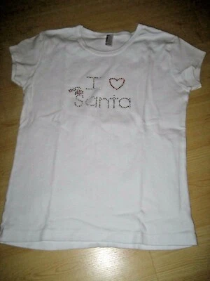 NUEVA CAMISETA Niña 12 M Blanca I LOVE SANTA Corazón Rojo ESTRÁS BLING Top Navidad Foto 1 de 4