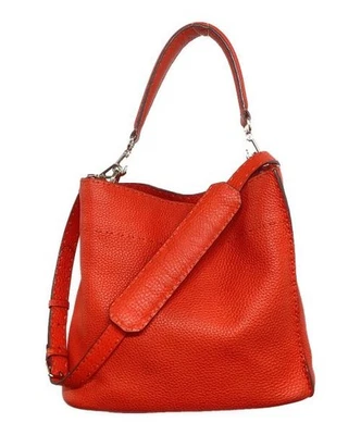 Bolso de Hombro FENDI Selleria Anna Pequeño Bucket 2 Vías Cuero Rojo 8BT218 Foto 1 de 4