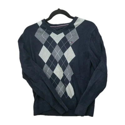 Tommy Hilfiger Sweater Mens XS Blue Argyle Knit Grandpa Pullover Top - Image 1 of 4