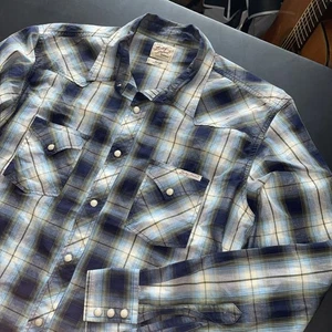 Lucky Brand Pearl Snap Large blau kariert Western Workwear Ranch Large Langarm - Bild 1 von 16