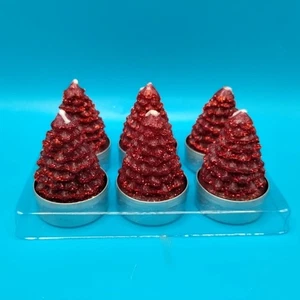 Juego de 6 velas tealight en forma de árbol de Navidad 2 1/8" rojo brillo decoración figurativa - Imagen 1 de 15