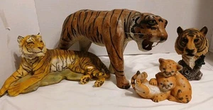 Lot Of 4~Tiger Statues~Genuine Leather Wrapped-Tiger Bust~Laying Tiger-Cougars.. - Picture 1 of 19