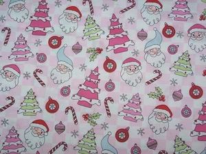 9"x21" Christmas Checkerboard Santa Cotton Fabric,  Fabric scrap - Picture 1 of 1