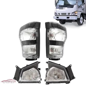 For 2004-2007 Isuzu NPR NQR/2005-2007 GMC W-4500 Headlights+Corner Lights 4Pcs - Picture 1 of 15