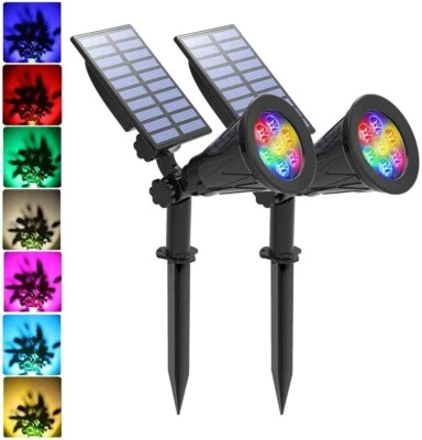 2 Stück LED Solar Strahler RGB Solar-Leuchte Solarspot Garten Leuchte Spot - Bild 1 von 4