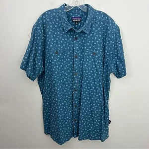 Patagonia Hemp Organic Cotton Printed Shirt Mens size XL Blue - Picture 1 of 6