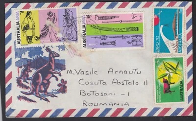 Australia 1972 Multi-Sello Australia-Asia Artesanía etc Cubierta Postal a Romanis Foto 1 de 2