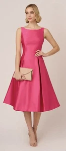 Adrianna Papell Mikado Pink Fit & Flare Dress Size 14 Tea-Length Sleeveless NWT - Picture 1 of 12